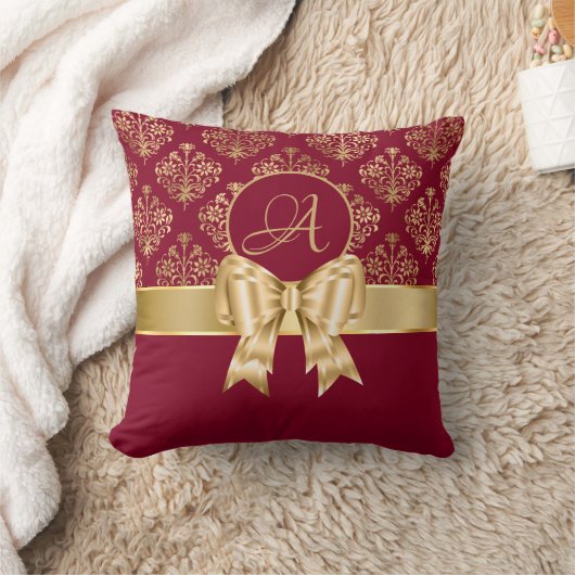 Elegant Gold Damask Monogram op Bourgogne Kussen (Deken)