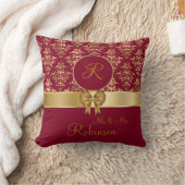 Elegant Gold Damask Monogram op Bourgogne Kussen (Deken)