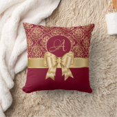 Elegant Gold Damask Monogram op Bourgogne Kussen (Deken)