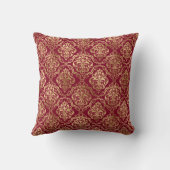 Elegant Gold Damask Monogram op Bourgogne Kussen (Achterkant)