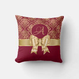 Elegant Gold Damask Monogram op Bourgogne Kussen