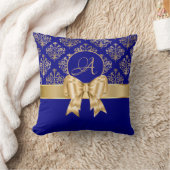 Elegant Gold Damask Monogram op Navy Blue Kussen (Deken)