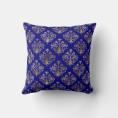 Elegant Gold Damask Monogram op Navy Blue Kussen (Achterkant)