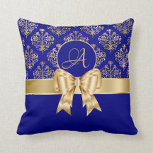 Elegant Gold Damask Monogram op Navy Blue