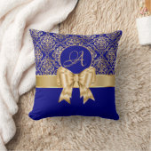 Elegant Gold Damask Monogram op Navy Blue Kussen (Deken)
