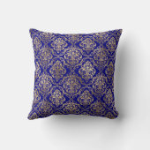 Elegant Gold Damask Monogram op Navy Blue Kussen (Achterkant)
