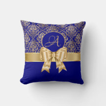 Elegant Gold Damask Monogram op Navy Blue
