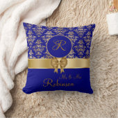 Elegant Gold Damask Monogram op Navy Blue Kussen (Deken)