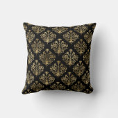 Elegant Gold Damask Monogram op zwart Kussen (Achterkant)