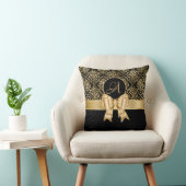 Elegant Gold Damask Monogram op zwart Kussen (Stoel)