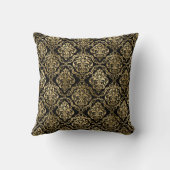 Elegant Gold Damask Monogram op zwart Kussen (Achterkant)