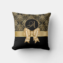 Elegant Gold Damask Monogram op zwart