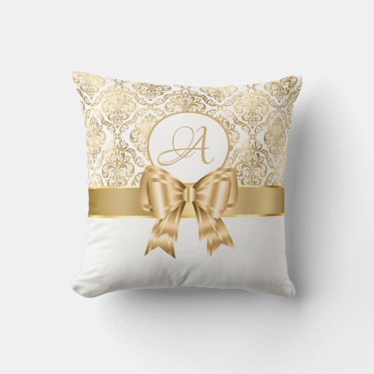 Elegant Gold Damask Monogram Sierkussen (Voorkant)