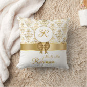 Elegant Gold Damask Monogram Wedding Gift Kussen (Deken)