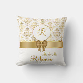 Elegant Gold Damask Monogram Wedding Gift Kussen