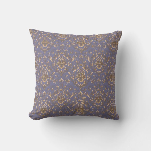 Elegant Gold Damask on Periwinkle Blue Kussen (Voorkant)