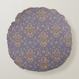 Elegant Gold Damask on Periwinkle Blue Rond Kussen