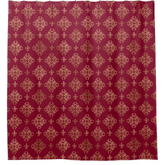 Elegant Gold Damask op Bourgogne Douchegordijn (Voorkant)
