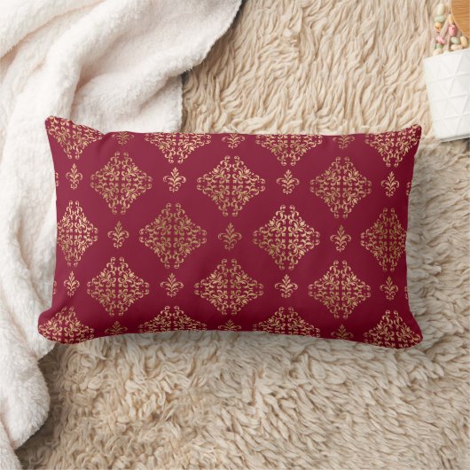 Elegant Gold Damask op Bourgogne Kussen (Deken)