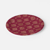 Elegant Gold Damask op Bourgogne Papieren Bordje (Gekanteld)