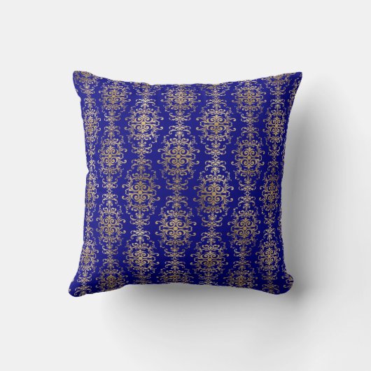 Elegant Gold Damask op marineblauw Sierkussen (Achterkant)