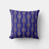 Elegant Gold Damask op marineblauw Sierkussen (Voorkant)
