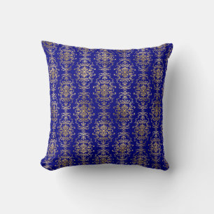 Elegant Gold Damask op marineblauw Sierkussen