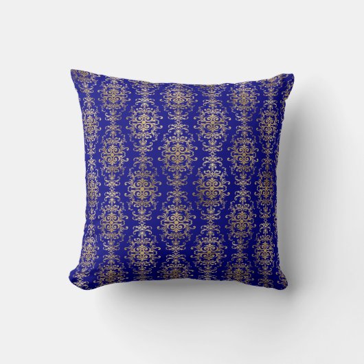 Elegant Gold Damask op marineblauw Sierkussen (Voorkant)