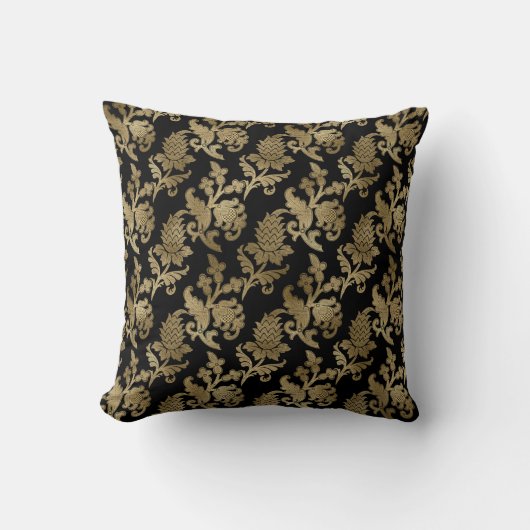 Elegant Gold Damask op zwart Sierkussen (Voorkant)