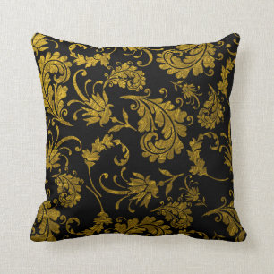 Elegant Gold Damask-patroon op zwart Kussen