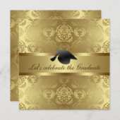 Elegant Gold Damask Pattern Black Afstuderen Pet Kaart (Voorkant / Achterkant)