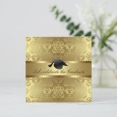 Elegant Gold Damask Pattern Black Afstuderen Pet Kaart (Staand voorkant)