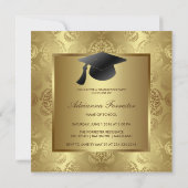 Elegant Gold Damask Pattern Black Afstuderen Pet Kaart (Achterkant)