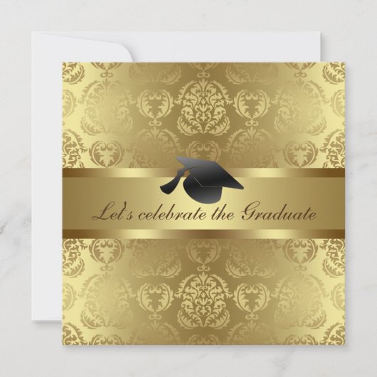 Elegant Gold Damask Pattern Black Afstuderen Pet Kaart (Voorkant)
