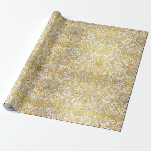 Elegant Gold Damask Pattern Cadeaupapier (Uitgerold)