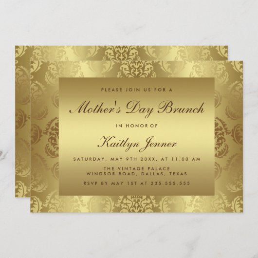 Elegant Gold Damask Pattern Moederdag Brunch Kaart (Voorkant / Achterkant)