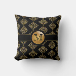 Elegant Gold Damask Pattern | Monogram Kussen