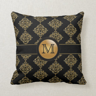 Elegant Gold Damask Pattern   Monogram Kussen