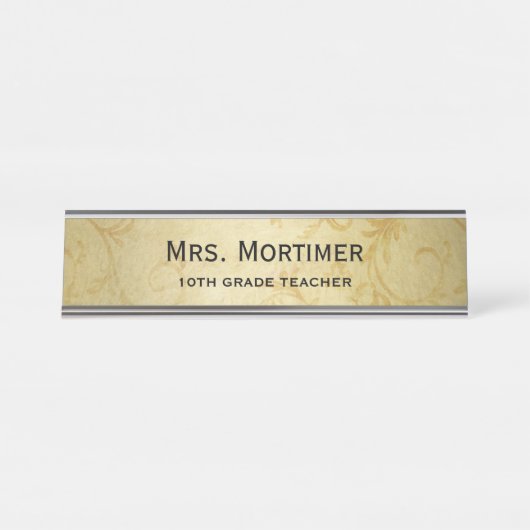Elegant Gold Damask Professional Bureau Naambordje (Voorkant)