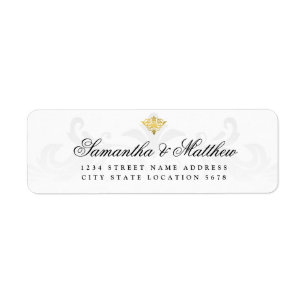 Elegant Gold Damask Script Weduwadres Etiket