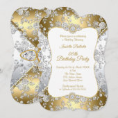 Elegant Gold Damask Silver Roos Birthday Party Kaart (Voorkant / Achterkant)