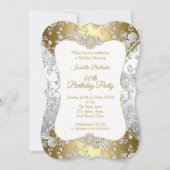Elegant Gold Damask Silver Roos Birthday Party Kaart (Voorkant)