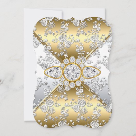 Elegant Gold Damask Silver Roos Birthday Party Kaart (Achterkant)