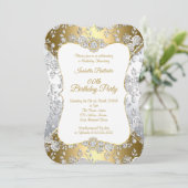 Elegant Gold Damask Silver Roos Birthday Party Kaart (Staand voorkant)
