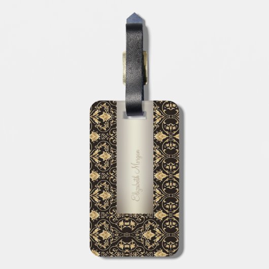 Elegant Gold Damask, Swirls - Gepersonaliseerd Bagagelabel (Achterkant verticaal)