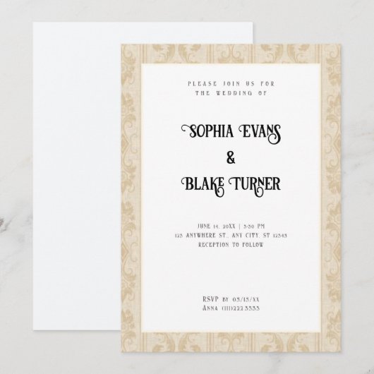 Elegant Gold Damask Traditional White Wedding Kaart (Voorkant / Achterkant)