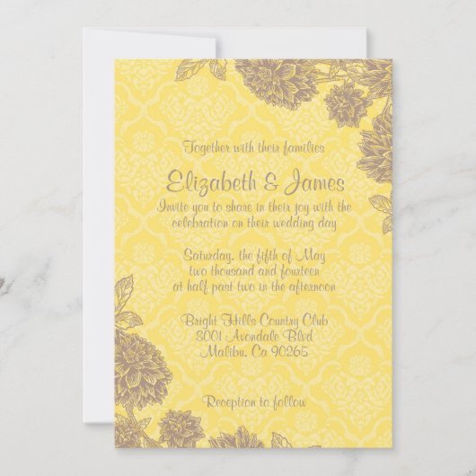 Elegant Gold Damask Wedding Invitations Kaart (Voorkant)