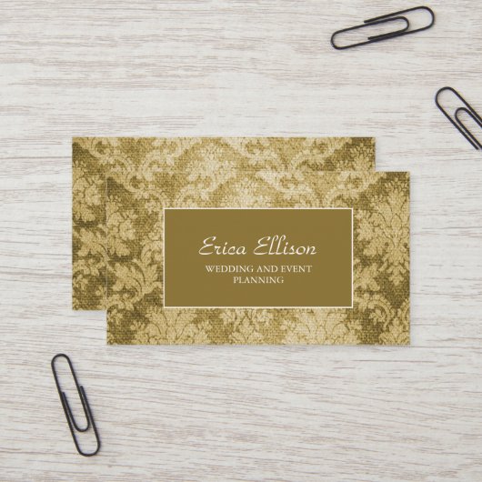 Elegant  Gold Damask Wedding Planner Visitekaartje (Voorkant / Achterkant in situ)