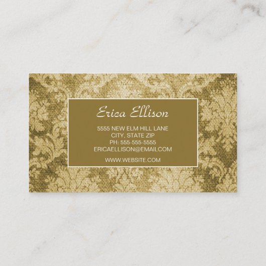 Elegant  Gold Damask Wedding Planner Visitekaartje (Achterkant)