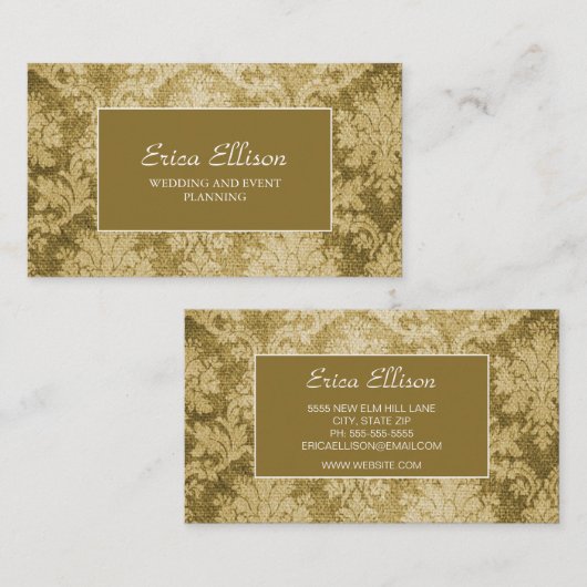 Elegant  Gold Damask Wedding Planner Visitekaartje (Voorkant / Achterkant)
